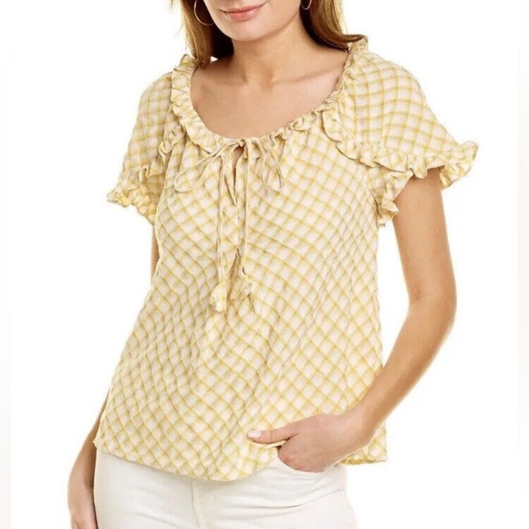 MAXX STUDIO V Neck Bow and Ruffle Short Sleeve Slip Cut Lightweight Top Size XL - Picture 1 of 10
